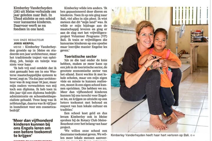 Press coverage Volunteer Programs Bali 2019 - De Standaard - Belgium